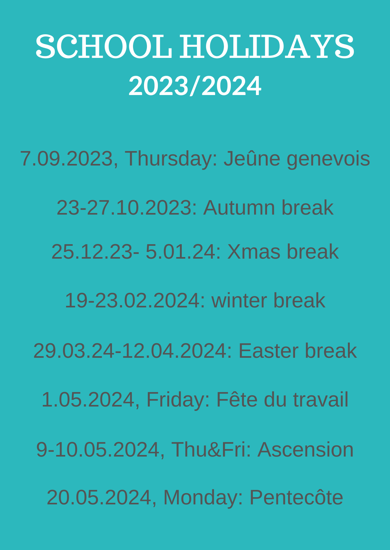Geneva school holidays 2023/2024